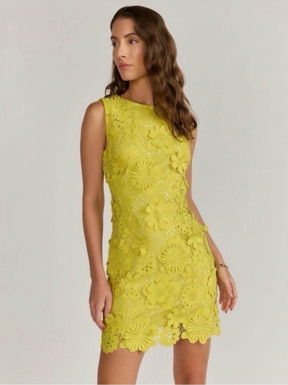 New York & Company Lime Floral Lace Mini Dress